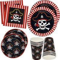 ✙㍿ Pirate Party Supplies Cutlery Set Disposable Paper Plates Paper Towels Paper Cups Children 39;s Birthday Party Decorative Cutlery