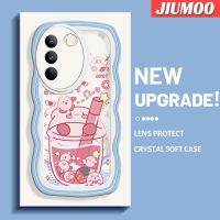 เคส JIUMOO สำหรับ Vivo V27 Pro 5G V27E 5G S16 Pro 5G S16E 5G เคสลายการ์ตูนสีชมพูชานมขอบลอนครีมน่ารักแฟชั่นเคสโทรศัพท์โปร่งใสง่ายปลอกอ่อนกันกระแทกที่สร้างสรรค์ฝาครอบป้องกันซิลิโคน