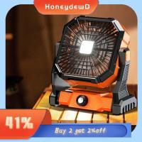 HONEYDEWD สำหรับตั้งแคมป์ 24Hrs 1200mAh ค่ะ แบบพกพาได้ พัดลมตั้งแคมป์พร้อมไฟ พัดลมแบบชาร์จไฟได้ 9นิ้วค่ะ พัดลมใช้แบตเตอรี่