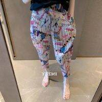 COD dsfgerrety Issey Miyake Folds Korean Fashion New Style Womens Pants Summer Bloomers Version Elastic Waist Cartoon Printed Pleated Harem Loose Slimmer Look Casual Women Trendy Autumn