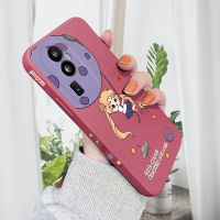 เคส PMP สำหรับ OPPO Reno10 Pro + 5G เคสโทรศัพท์การ์ตูนดวงจันทร์น่ารักลายขอบสี่เหลี่ยมของเหลวปลอกซิลิโคนปกป้องเคสกล้องคลุมทั้งหมด