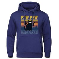 Pew Pew Madafakas Black Cat Print Hoody Man Loose Casual Sweatshirts Crewneck Pullover Tops Autumn Cartoons Clothing Hooded Male Size XS-4XL