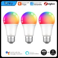 Tuya Smart Home Zigbee3.0หลอดไฟอัจฉริยะ9W RGBCW LED Light E27 110V 220V ทำงานร่วมกับ Alexa Home Smartlife SmartThings