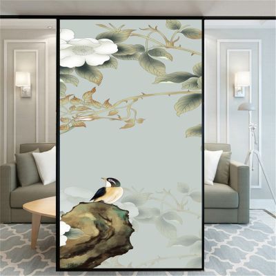 Decorative Windows Film Privacy Flower and Bird Glass Window Stickers No Glue Static Cling Frosted Window Film for Home Decor