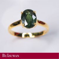 แหวนพลอยเขียวส่อง 2.60 กะรัต สีเขียว ตัวเรือนทองคำแท้ Gold 18K Green Sapphire Ring การันตี เขียวส่องแท้ พลอยแท้ ทองแท้ ใบรับประกันจากร้าน