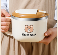 Creative Bear 304 Stainless Steel Instant Noodle Bowl Portable Lunch Large Capacity Insulated Bento Rice Soup Salad Bowl for School Office Students Workers