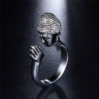 【2023】Fashion Alloy Metal Unisex Buddha Buddhism Head Ring Women Men Pray For Ring Adjustable Anillos Friendship