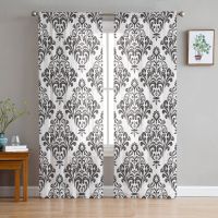 Black And White Baroque Pattern Flower Vine Abstract Tulle Curtains for Living Room Modern Chiffon Sheer Voile Kitchen Curtain