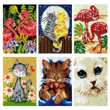 Animal Pattern Pillow Latch Hook Rug Kit with Starter Tool for Beginners DIY