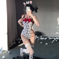 Sexy Lingerie Cosplay Cow Girl Uniform Bodysuit With Stockings Bowtie Female Pajamas Underwear Night Club Wear For Women Girls