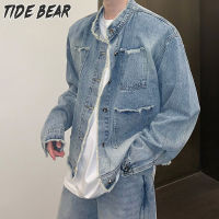 TIDE BEAR เสื้อแจ็คเก็ตลำลองสั้นผู้ชายแจ็คเก็ตผ้าเดนิมวินเทจ