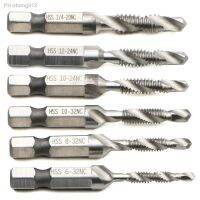 6pcs HSS 2-in-1 Drill And Tap Bit Set Fractional 1/8 To 3/8 Inch With 1/4 Inch Hex Shank And Spiral Flute Tapping Tool Set Kit