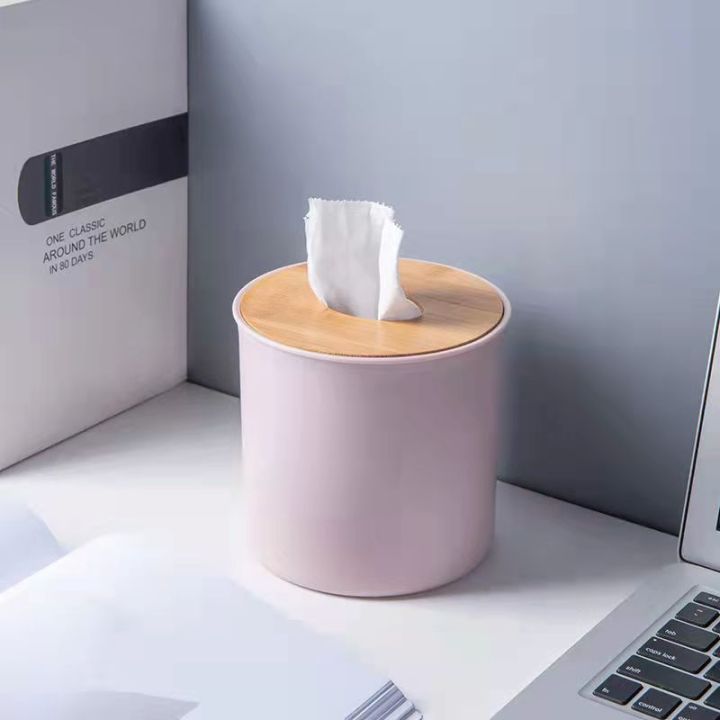 round-tissue-holder-plastic-paper-rack-bamboo-roll-paper-napkin-tray-office-table-accessories-papers-holder-tissue-holder-napki