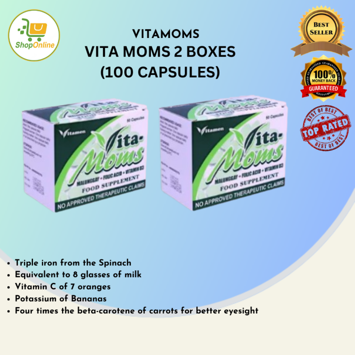 VITA MOMS 2 BOX (100 CAPSULES) / ORIGINAL / MALUNGGAY FOOD SUPPLEMENT ...