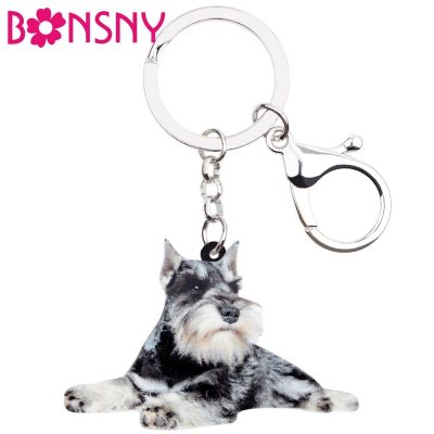 【YF】 Bonsny Acrylic Cartoon Schnauzer Terrier Dog Key Chains Keychains Ring Animal Jewelry For Women Girl Bag Car Purse Charms Bijoux