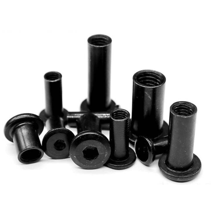 10pcs-m3-m4-m5-m6-m8-black-large-flat-hex-hexagon-socket-head-rivet-connector-insert-joint-sleeve-cap-butt-nut-carbon-steel