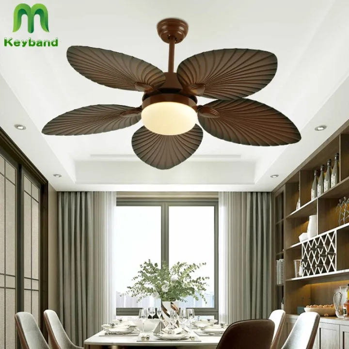 52 Inch Vintage Palm Leaf Ceilings Fan With LED Lights And Remote Control ABS Blade 3 Color