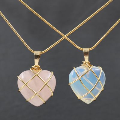 Heart Necklace for Kids Girls Birthstone Opal Powder Crystal Heart Necklace for Women Cute Kawaii Jewelry