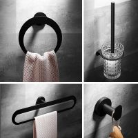 Bathroom Hardware Kit Matte Black Stainless Steel Drilling Bath Towel Bars Single Hook Storage Rack Roll Paper Holder Soap Dish