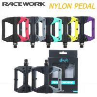 RACEWORK จักรยานเสือภูเขาแป้นถีบจักรยานไนลอนไฟเบอร์,ที่เหยียบสายใช้ในจักรยาน MTB แท่นคันเหยียบแบนอะไหล่จักรยาน