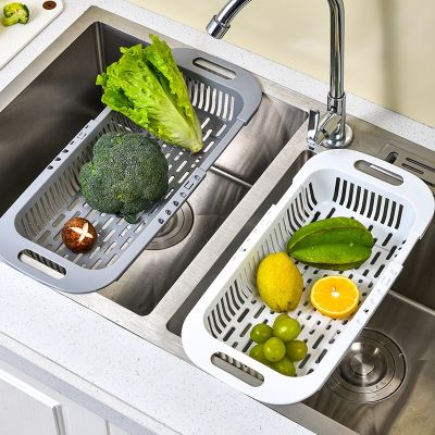 【CC】◕  Organizer Sponge Holder Adjustable Vegetable Drain Basket Sink Rack Telescopic Gadgets