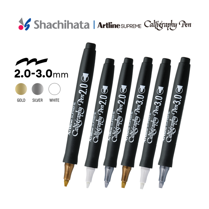 Artline SUPREME Calligraphy Pen Gold / Silver / White Colours Lazada