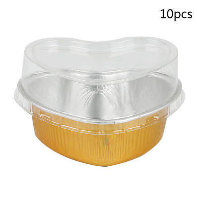 10Pcs Aluminum Foil Cake Pan Heart Shaped Cupcake Cup with Lids 3.4 Ounces