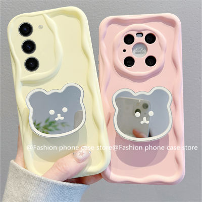 Phone Case เคส Samsung Galaxy S23 S22 S21 FE S23 + Ultra Plus 5G ตัวยึดกระจกหมีมาการองสีเคสโทรศัพท์ป้องกันเลนส์รวมทุกอย่างฝาหลังซิลิโคนนิ่ม2023