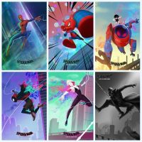 ✓◄ Marvel Spider-Man Into The Spider-Verse ภาพยนตร์อะนิเมะภาพวาดผ้าใบพิมพ์โปสเตอร์ Wall Art ห้องนั่งเล่นตกแต่งห้องนอนเด็ก