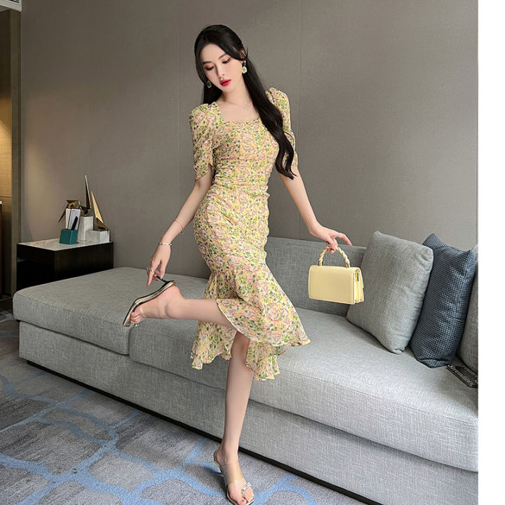 EraVogue Đầm váy phong cách Hàn Quốc đầm voan hoa nhí dáng dài đầm ...