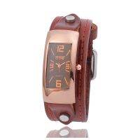 Fashion business rectangular black face ladies watch genuine leather thin strap quartz pin buckle casual watches