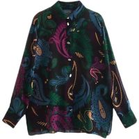 European and American style 2022 autumn winter new womens long-sleeved versatile translucent printed shirt 9029307 330