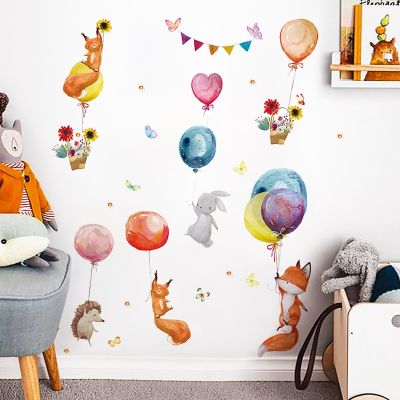 Cartoon Animals Balloon Wall Sticker Baby Kids Room Home Decoration Mural Bedroom Removable Wallpaper Bedroom Nursery Stickers