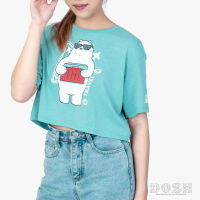 DOSH WOMENS CROPPED T-SHIRTS WE BARE BEARS เสื้อยืดทรงครอป ผู้หญิง FLWBWT1000-GR