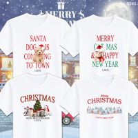 HU เสื้อยืด สกรีน Merry Christmas คริสต์มาส เสื้อปีใหม่ สีขาว เสื้อผ้าหนา นุ่ม ใส่สบาย ได้ทั้งผู้ชาย และผู้หญิง No.0241