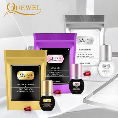 Quewel 1-2S Dry Time Lash Glue For Eyelashes Extension Black Adhesive Super Glue Naturally Individual Retention Long Last Adhesives Tape