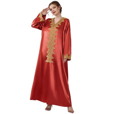 [COD] อาหรับตะวันออกกลางมุสลิม 2022 ฤดูหนาวใหม่ abaya เย็บลูกไม้สีทึบแฟชั่นเสื้อคลุมยาว จุด Christmas Gift