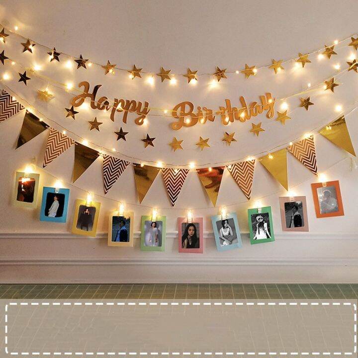 Happy Birthday Banner With LED Light String Party Supplies Banner Flags