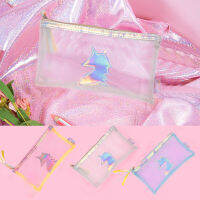 Korean Unicorn Mesh Pencil Case Harajuku Style Laser Student Pencil Case Cute Girl Heart Tassel Storage Ins Style