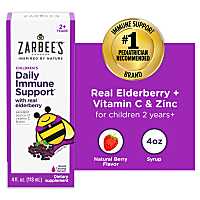 Zarbees Elderberry Syrup for Kids, Daily Immune Support with Vitamin C &amp; Zinc, Childrens Liquid Supplement, Natural Berry Flavor, 4 fl oz