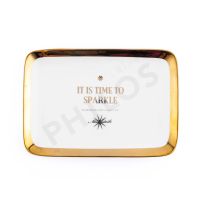 MISS ETOILE PLATE SQUARE " GOLD EDGE W/TEXT " WHITE จานทรงเหลี่ยมเซรามิค ลวดลายสีทอง