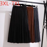 Women Autumn Winter Plus Size Velvet Long Skirt Formal Occasion Party A-line Pleated Korean Skirts Female Large Y2K Clothing