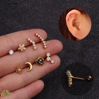 SHADE796918 1ชิ้นอัญมณีประดับร่างกายเงิน/ทองเซอร์คอนเกลียว Tragus Studs ต่างหูเจาะกระดูกอ่อนหูสตั๊ดสแตนเลส