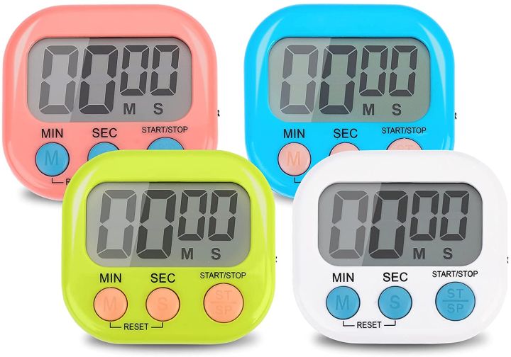 Set of 5 digital kitchen timers, alarm clocks, purple - Wood