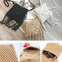 Girls Fringed Crochet Shoulder Crossbody Bag Cotton rope Handmade bag