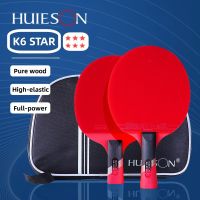 HUIESON มืออาชีพ6ดาวไม้บริสุทธิ์ไม้ปิงปองไม้พาย7ชั้นสองด้านสิวในยาง Pingpong ค้างคาวมีถุง