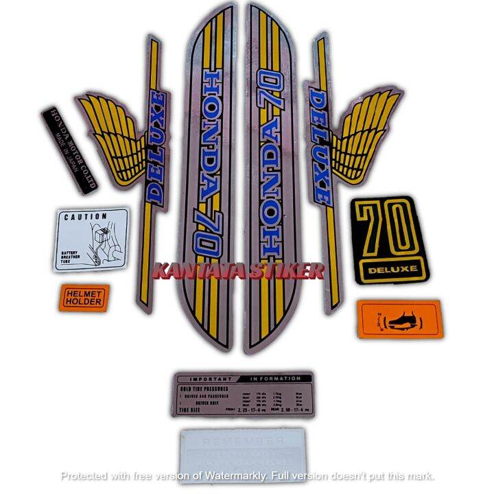 STIKER STRIPING LIS LES BODY MOTOR HONDA C70 KUNING CLASIC STANDAR FULL