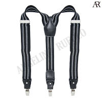 ANGELINO RUFOLO Suspenders(สายเอี๊ยม) 3.5 CM. รูปทรงYแบบปรับความยาวได้ คุณภาพเยี่ยม ดีไซน์ Ebony สีดำ-เทา-ขาว