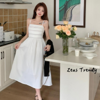 Zeus Trendy ชุดเดรสผู้หญิง เสื้อผ้าผญสวยๆ เดรส ชุดเดรส เดรสสายเดี่ยวสีน้ำเงินสำหรับผู้หญิง P98Q00T 37Z230911