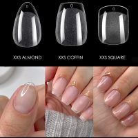 240pcs XXS Extra Short Almond Coffin Nail Tips Half Matte Pre-filed Soft Gel Full Cover Fake Nail for Small Average Nail Beds fenguhan